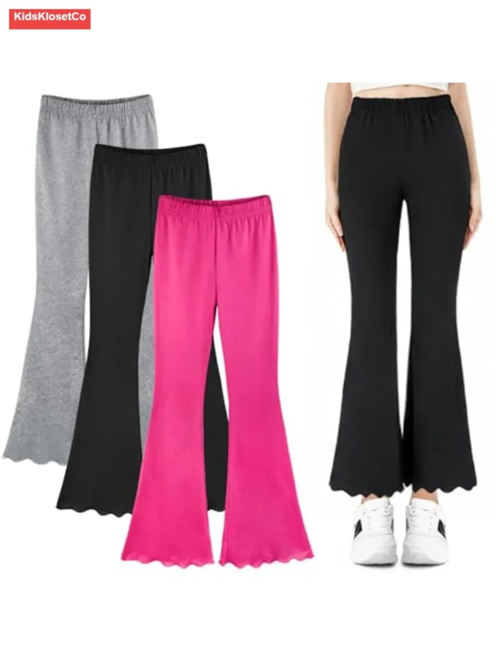 Girls Flare Leggings Bell Bottom Yoga Pants 3 Pack Mid Waisted